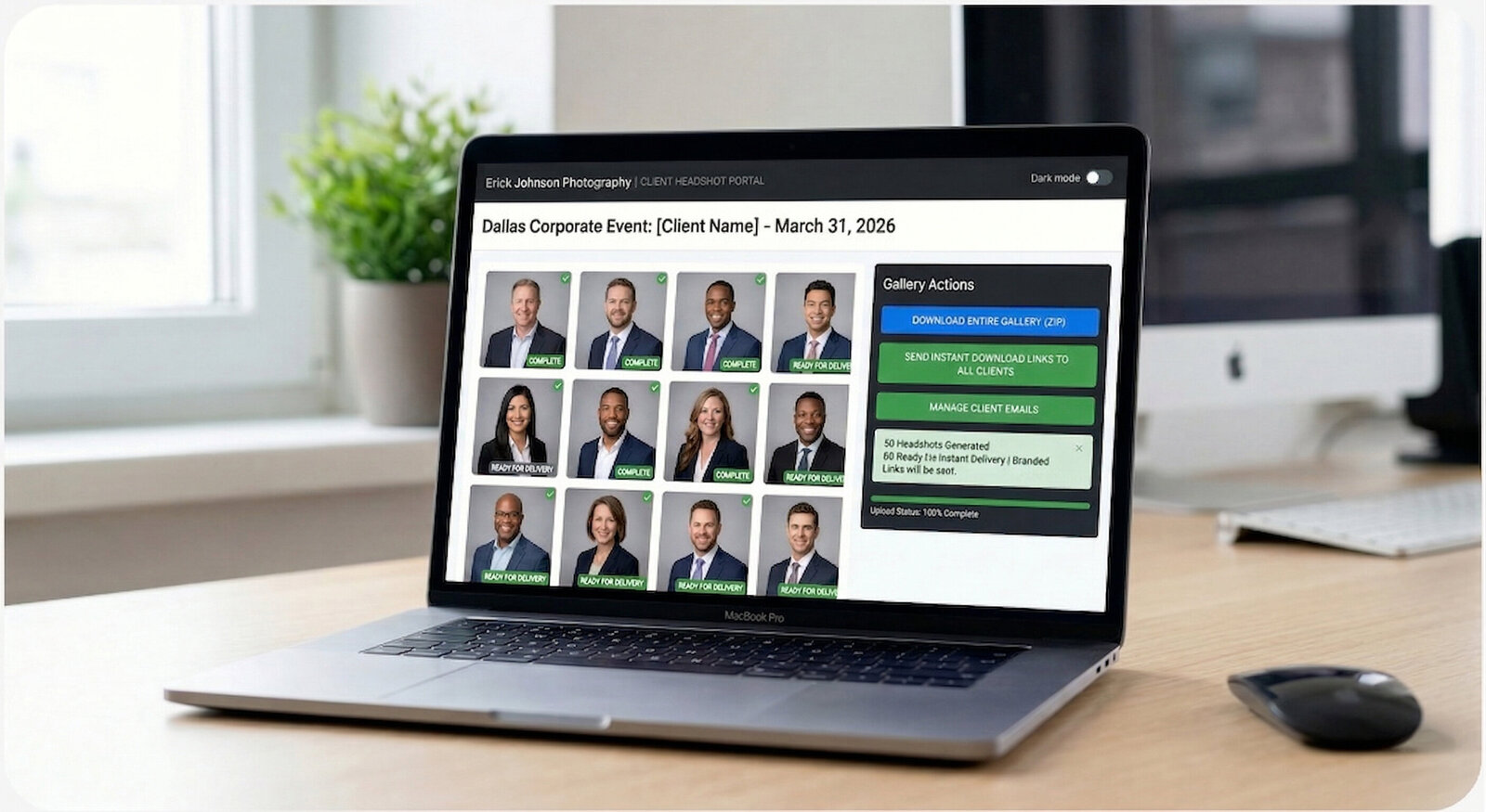 A delivered team gallery — every headshot matched in lighting, background, and crop