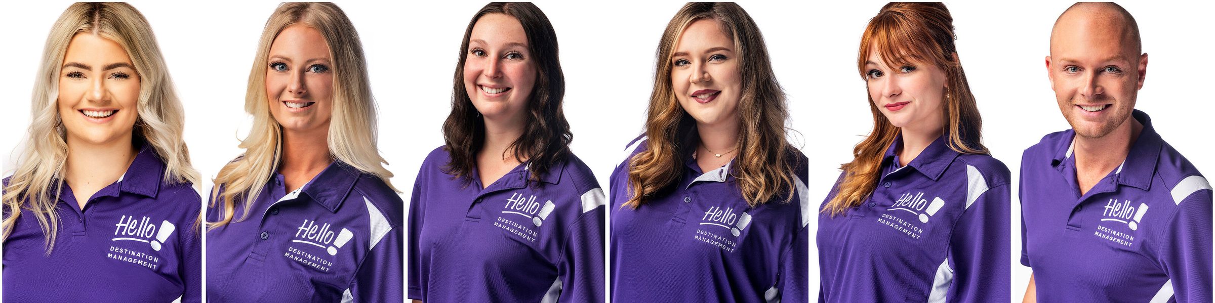 Six team members from one Dallas company — matching lighting, background, and crop across every headshot